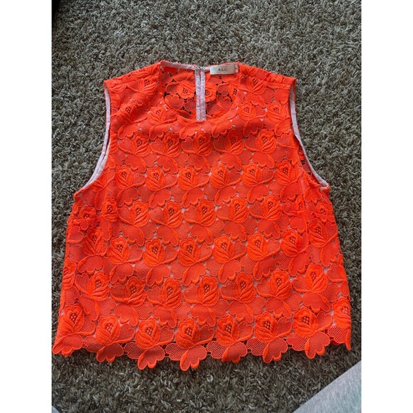 A.L.C Adriana Crop Top Floral Lace Scalloped Neon Orange - Picture 2 of 8
